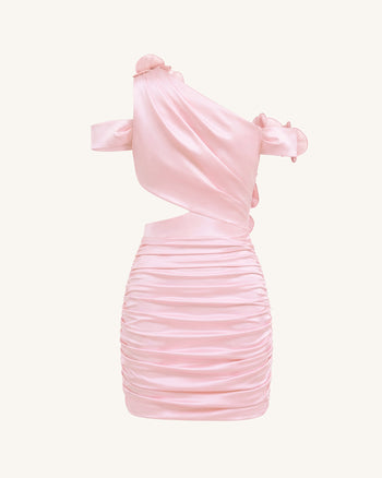Gerafftes Cut-out-Minikleid mit Orchideen-Stickerei - Blush-Pink