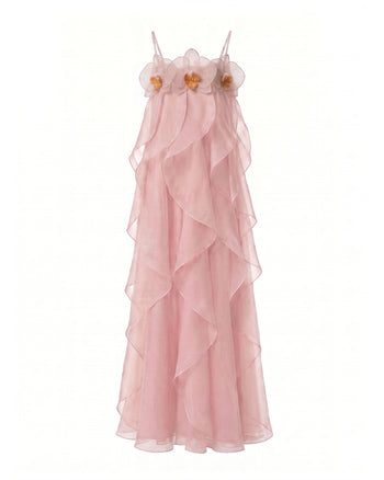Maxikleid aus Organza mit Orchideenbestickung - Blush Pink