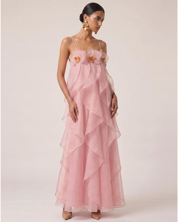 Maxikleid aus Organza mit Orchideenbestickung - Blush Pink