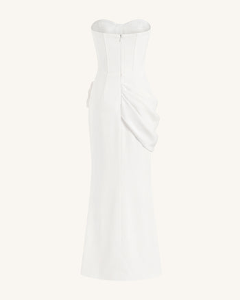 Korsett-Maxikleid mit Orchideen-Verzierung - Weiß