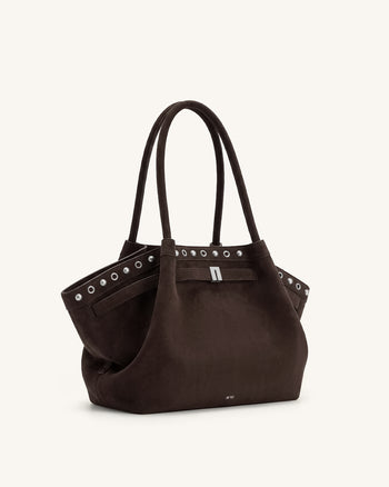 Hana Mittlere Tote Bag aus Kunstwildleder - Dunkles Schokoladenbraun