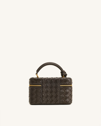Cleo Gewebte Textur Box Shape Top Handle Tasche - Dunkelbraun