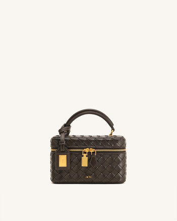 Cleo Gewebte Textur Box Shape Top Handle Tasche - Dunkelbraun