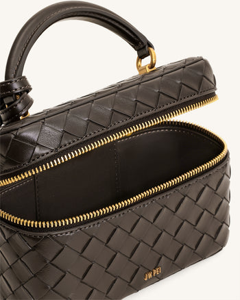 Cleo Gewebte Textur Box Shape Top Handle Tasche - Dunkelbraun