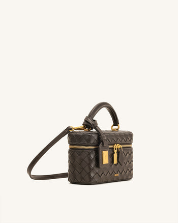 Cleo Gewebte Textur Box Shape Top Handle Tasche - Dunkelbraun