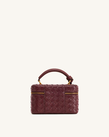 Cleo Gewebte Textur Box Shape Top Handle Tasche - Kaminrot
