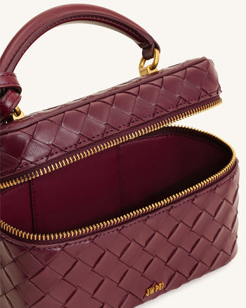 Cleo Gewebte Textur Box Shape Top Handle Tasche - Kaminrot