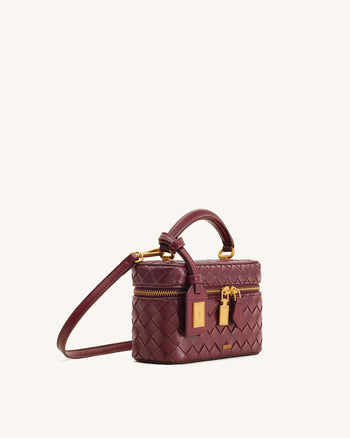 Cleo Gewebte Textur Box Shape Top Handle Tasche - Kaminrot