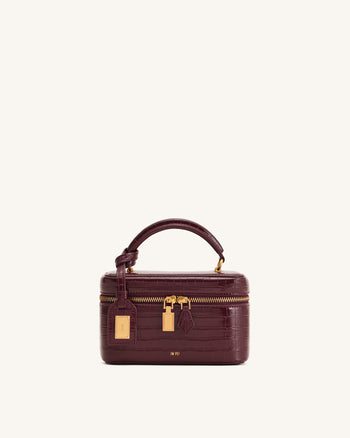 Cleo Box Shape Top Handle Tasche - Kaminrot Kroko