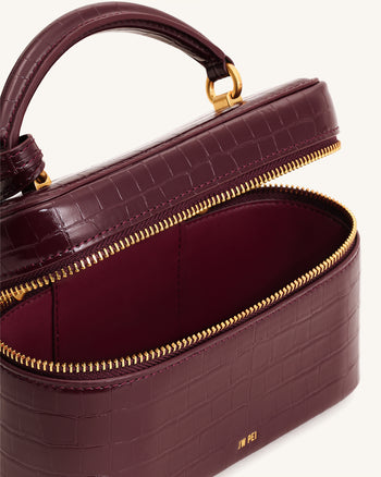 Cleo Box Shape Top Handle Tasche - Kaminrot Kroko