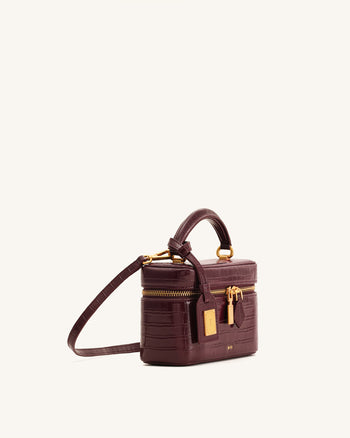 Cleo Box Shape Top Handle Tasche - Kaminrot Kroko