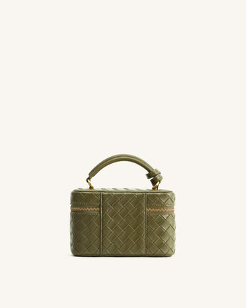 Cleo Gewebte Textur Box Shape Top Handle Tasche - Olivgrün