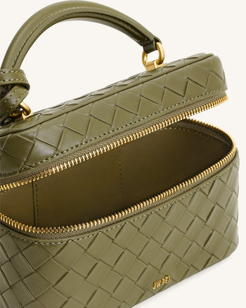 Cleo Gewebte Textur Box Shape Top Handle Tasche - Olivgrün