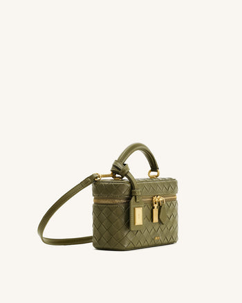 Cleo Gewebte Textur Box Shape Top Handle Tasche - Olivgrün