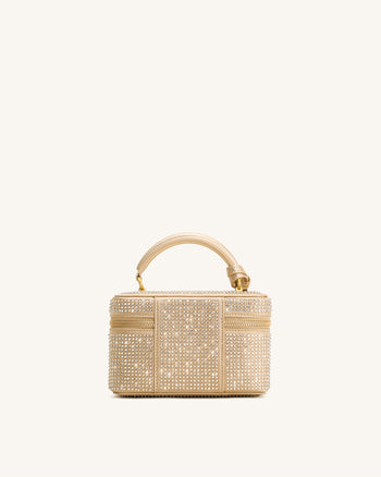 Cleo Künstliche Kristall Box Shape Top Handle Tasche - Champagner