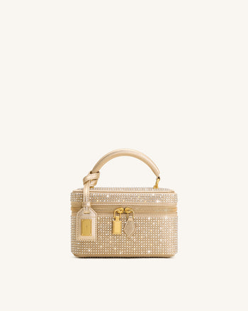 Cleo Künstliche Kristall Box Shape Top Handle Tasche - Champagner