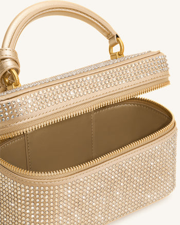 Cleo Künstliche Kristall Box Shape Top Handle Tasche - Champagner