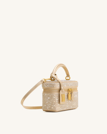 Cleo Künstliche Kristall Box Shape Top Handle Tasche - Champagner