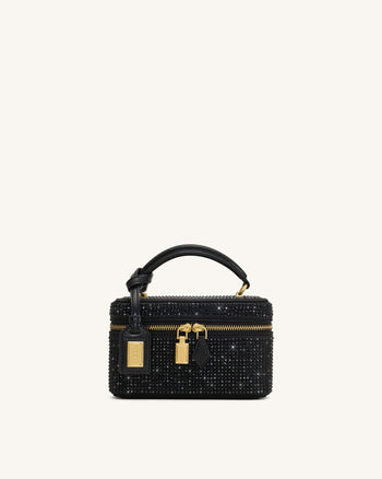 Cleo Künstliche Kristall Box Shape Top Handle Tasche - Schwarz