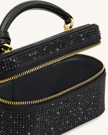 Cleo Künstliche Kristall Box Shape Top Handle Tasche - Schwarz