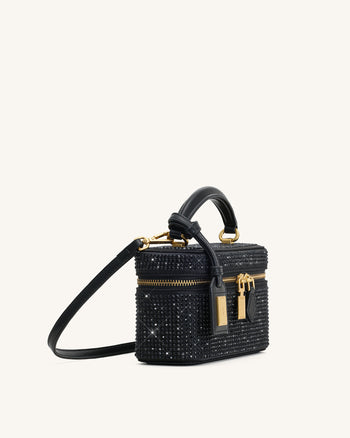 Cleo Künstliche Kristall Box Shape Top Handle Tasche - Schwarz