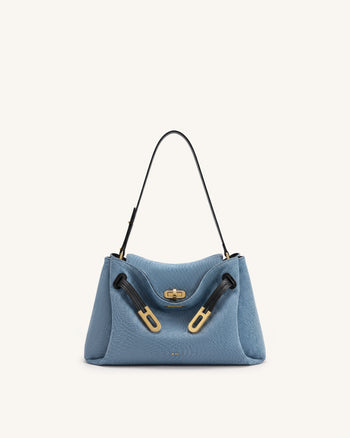 Rhea Schultertasche mit Doppelschnalle - Hellblaues Denim