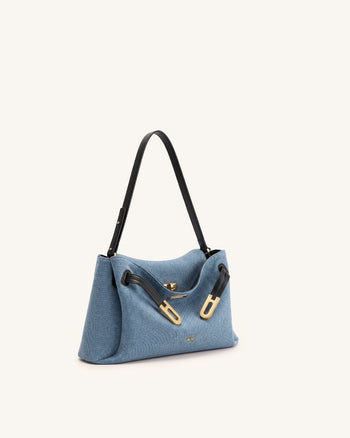 Rhea Schultertasche mit Doppelschnalle - Hellblaues Denim