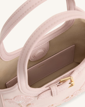 Brooke Mini-Henkeltasche mit Gürtel und Orchideen-Perlenverzierung – Pink