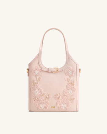 Brooke Mini-Henkeltasche mit Gürtel und Orchideen-Perlenverzierung – Pink