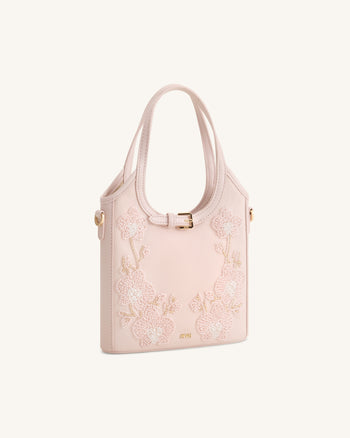 Brooke Mini-Henkeltasche mit Gürtel und Orchideen-Perlenverzierung – Pink