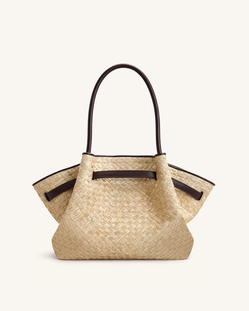 Hana Mittlere Kunststroh Shopper Tasche - Braun
