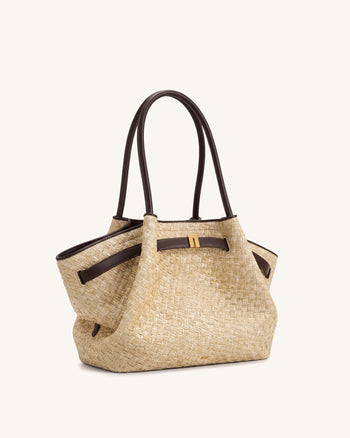Hana Mittlere Kunststroh Shopper Tasche - Braun