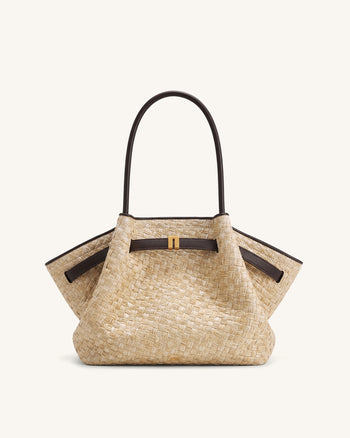 Hana Mittlere Kunststroh Shopper Tasche - Braun