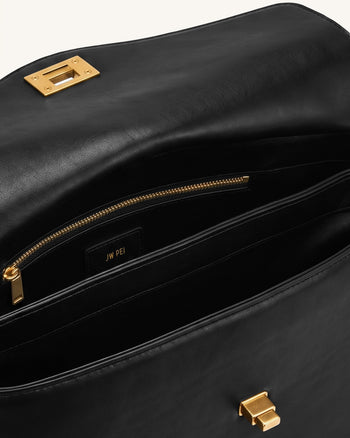 Lucia Schultertasche mit Drehverschluss - Schwarz