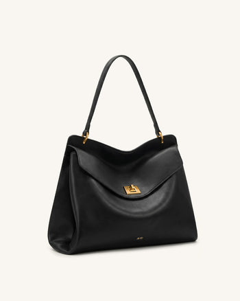 Lucia Schultertasche mit Drehverschluss - Schwarz