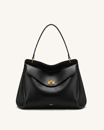 Lucia Schultertasche mit Drehverschluss - Schwarz