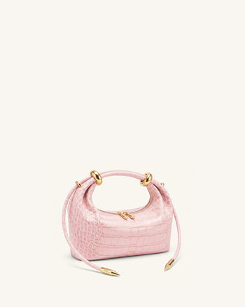 Ellie Handtasche mit Metallring-Detail – Sakura-Rosa in Kroko-Optik