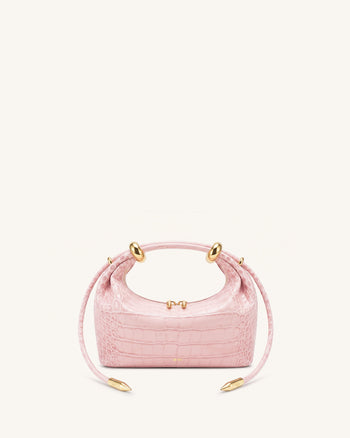 Ellie Handtasche mit Metallring-Detail – Sakura-Rosa in Kroko-Optik