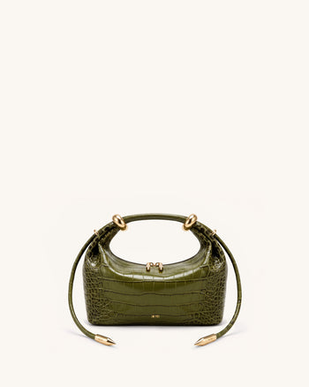 Ellie Handtasche mit Metallring-Detail – Olivgrün in Kroko-Optik