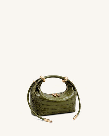 Ellie Handtasche mit Metallring-Detail – Olivgrün in Kroko-Optik
