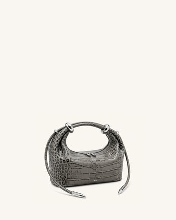 Ellie Handtasche mit Metallring-Detail – Mittelgrau in Kroko-Optik