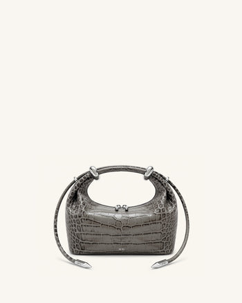Ellie Handtasche mit Metallring-Detail – Mittelgrau in Kroko-Optik