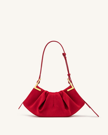 Amelia Plissierte Schultertasche aus Wildlederimitat - Rot