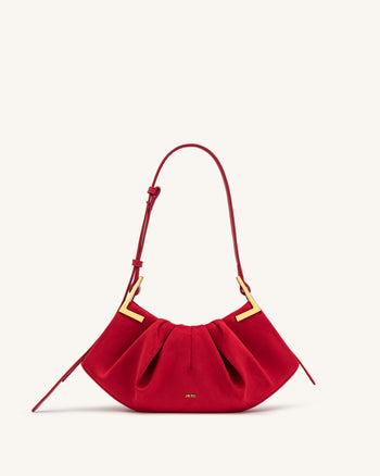 Amelia Plissierte Schultertasche aus Wildlederimitat - Rot