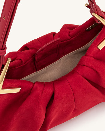 Amelia Plissierte Schultertasche aus Wildlederimitat - Rot