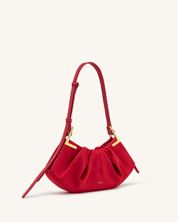 Amelia Plissierte Schultertasche aus Wildlederimitat - Rot