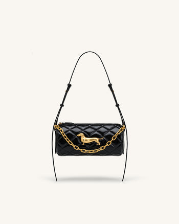 Lucienne Dachshund Gesteppte Schultertasche mit Kette - Schwarz