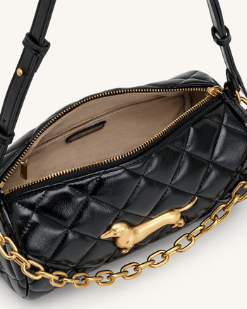 Lucienne Dachshund Gesteppte Schultertasche mit Kette - Schwarz