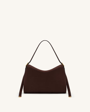 Elowen Kunstwildleder-Tasche mit Überschlag - Dunkelbraun