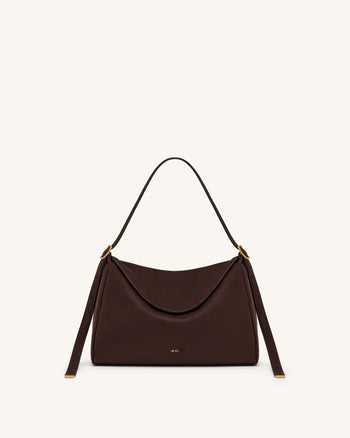 Elowen Kunstwildleder-Tasche mit Überschlag - Dunkelbraun